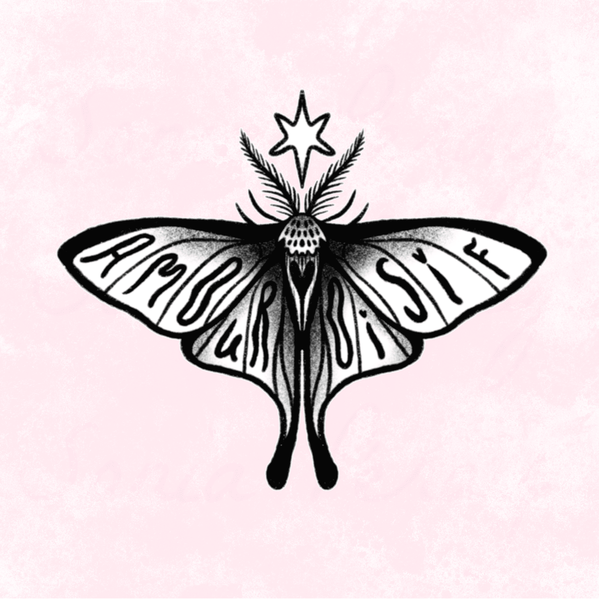 Flash tattoo d'un papillon avec écrit dans ses ailes : Amour Oisif